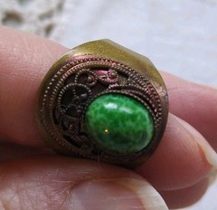 Vintage Made In West Germany Faux Jade Brass Ring Adjustable Size 5