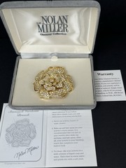 Nolan Miller Stanwyck Gardenia Crystal Flower Brooch – Signed – Box & COA 2.25”