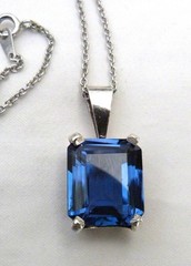 10.5 CTTW EMERALD CUT BLUE TOPAZ GEMSTONE STERLING SILVER PENDANT CHAIN NECKLACE