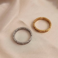 Greek key pattern stainless steel finger ring, waterproof Silver Color Unisex