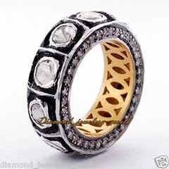 2.25ctw Genuine Old Mine Rose Antique Cut Diamond Silver Victorian Eternity Ring