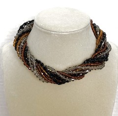 VTG Vendome Torsade 10 Strand Varied Shape Amber Black Gray Bead Necklace WOW