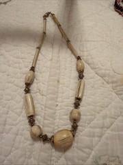 Vintage jewelry Necklace Metal wood Bone handcrafted Art custom C1930-40