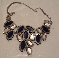 Sugarfix by Bauble Bar Dark Light Blue cabochon Bib Statement Necklace 20″ USED