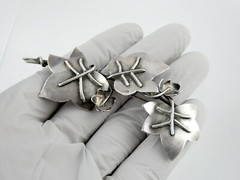 Designer OV Sterling Silver Ivy Vine Leaves Brooch Pin 925 16.5g 3.25 Inches