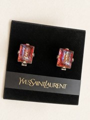 YVES SAINT LAURENT YSL Vintage NWT Unique Glass Gunmetal Screwback Earrings 90’s