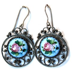 Vintage 1980s Russian Hand Painted Enamel Jewelry Earrings 3 Variations #122,157