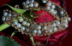 14k yellow gold bracelet 5-5.5mm cultured pearl 0.5ct diamond 7.5″ antique 43.0g