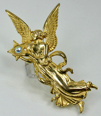 JJ Angel Fairy Holding Star AB Cabochon Wings Brooch Pin Vintage 1970-80s
