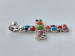 Vintage Signed Best Necklace Pendant Silver Tone Multicolor Enamel