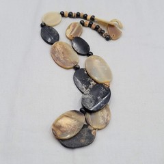 West African Buffalo Horn Necklace Hand Carved Large Statement Beads 24″