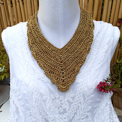 Bib V Necklace Recycled Assembly Jewelry OOAK Vintage Artisan Knitted Art Gift