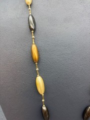 Vintage Oval Bead Necklace 34 In Gold Yellow Brown Multi-Tone Earthy Retro Boho
