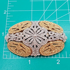 VTG Art Deco Style Brooch 2.5in Two Tone Filigree Domed Openwork Heavy 3D Estate