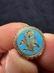 Pair of 10k Gold Engraved Flower in Blue Enamel Earrings 6 grams