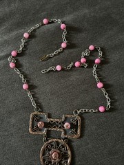 Vintage Casa Maya Mexico Necklace Copper Brass Pink Color Beads —