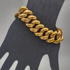 Vintage Monet Signed Chunky Heavy Gauge Gold Tone Curb Link Statement Bracelet