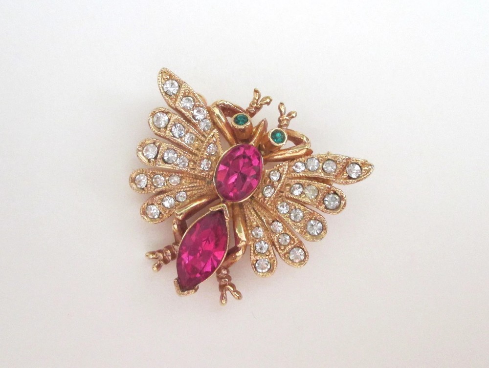 Bee Pin Vintage Napier Rhinestone Pin Designer Signed
