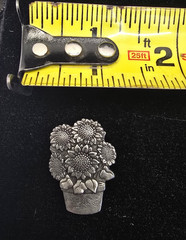 Vintage Birds and Blooms 2006 Pewter Sunflower Flowerpot Brooch Pin Signed