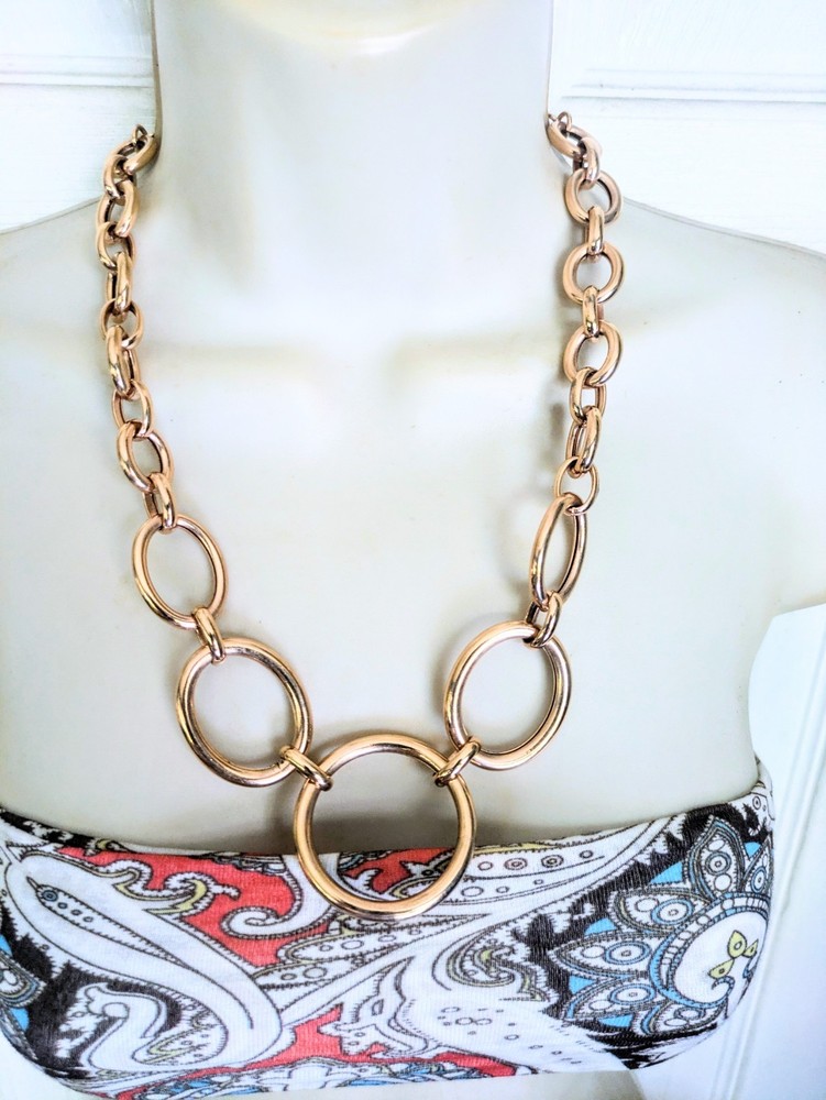 Gorgeous BRONZE MILOR ITALY Rose Gold Circle Link Statement Necklace