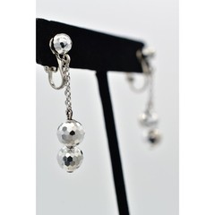 Vintage Crystal Clip On Earrings Silver Chain Disco Ball Chain Drop 1950s A23