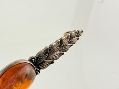 Vintage Sterling Silver Dragons Breath Glass Bar Pin Leaves Motif Brooch 2.25 In