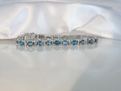 New Sterling Silver 925 Natural Heated London Blue Topaz Tennis Bracelet Fits 7″