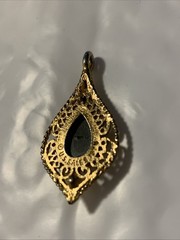 Vintage 1974 Gold Filled Jade Diamond And Pearl Filigree Pendant