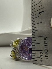 Sterling Silver 925 Purple Oval Stone Ring Yellow Green Accent Stones Size 7