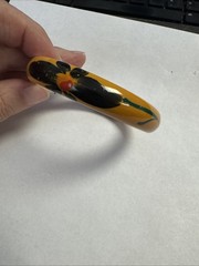 Vintage 1930s Butterscotch Bakelite Hand Painted Floral Bangle Bracelet Tested