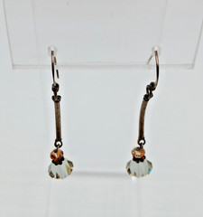 925 Crystal Drop Earrings 1.75in Sterling Silver 2g Aqua Blue Amber Tone Bicone