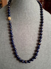 Vintage Chinese cobalt Blue gold flecks Glass Hand Painted necklace