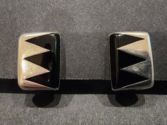 Vintage Taxco TB-105 Sterling 925 Mexico Modernist Onyx Inlay Clip Earrings