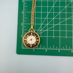 Vintage Lucerne Watch Pendant Necklace Gold Tone Floral Etched Ornate 24″ READ