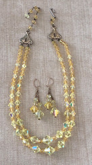 Vintage Yellow Aurora Borealis Crystal Necklace and Dangle Earrings Set