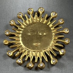 Beautiful Large Sun Face Brooch Rays Rhinestones 2.8″ Modernist