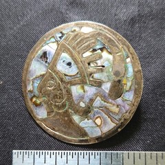 Signed Silver Round Mother of Pearl/Abalone Portrait Inlay Brooch Pin