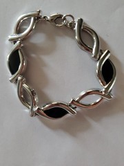 Bracelet 925 Sterling Silver And Black Onyx Link Bracelet 7 Inches