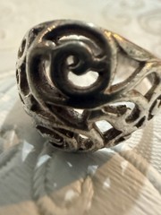 Vintage Sterling Silver Dome Filigree Ring Openwork Scroll Swirl Size 6.25 Band