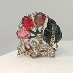 Art Deco Mazer Bros Dress Clip Fruit Salad Tutti Frutti Crystal Floral Spray