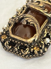 Vintage Amber Necklace with Filigree Detail Victorian Art Nouveau Czech Style