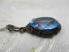 VINTAGE ANTIQUE 935 STERLING SILVER AQUAMARINE ORNATE PENDANT NECKLACE 18″ CHAIN