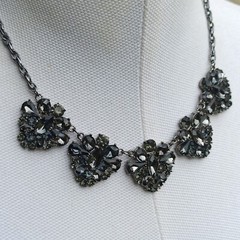 Vintage Smoky Gray Necklace Cocktail Rhinestone Bib Victorian Revival Royal VTG