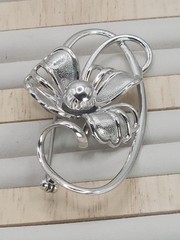 Vintage Forstner 925 Sterling Silver Art Deco Floral Flower Brooch Pin Signed