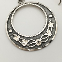 Vintage Sterling Silver Floral Hook Dangle Earrings Marked CM-10 925 Mex 12g #61