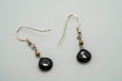 Vintage Sterling Silver Onyx Dangle Earrings 3.6cm JB39