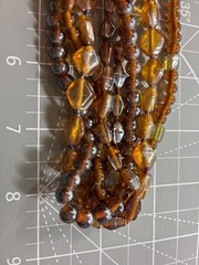Vintage Multi Strand Amber Glass Bead Necklace Cognac Brown Statement Necklace