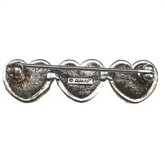Monet Triple Heart Rhinestone Bar Pin Tri Colored Signed Silver Tone 1 1/2″