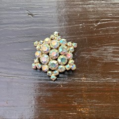 Vintage Brooch Rhinestone Crystal Done Layered Flower Pin Retro Costume Jewelry