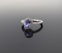 Vintage 10k White Gold Tanzanite & I Si Diamond Halo Ring Size N1/2 Val $5265